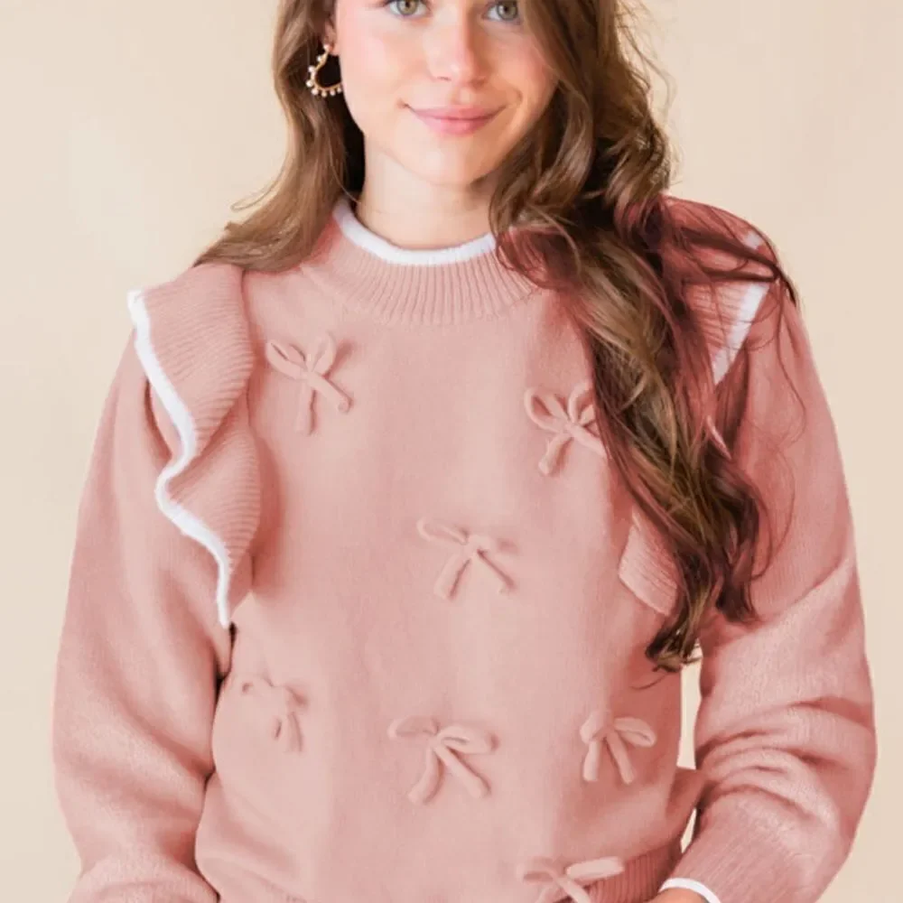 Blush Bow and Ruffle Sweater - Picture 2 of 6